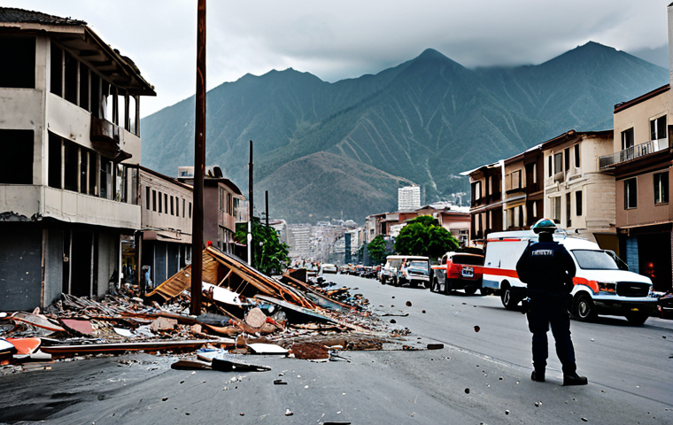 Earthquake Aftermath - Urban Scene**
A desolate cityscape after a major earthquake, buildings collapsed, debris-filled streets, emergency responders searching for survivors, fully clothed, appropriate content, safe for work, professional photography, overcast sky, distant mountains, perfect anatomy, natural proportions, modest clothing.
**
